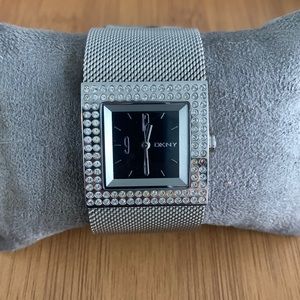 Y2K DKNY ladies stainless steel mesh and rhinestone watch
